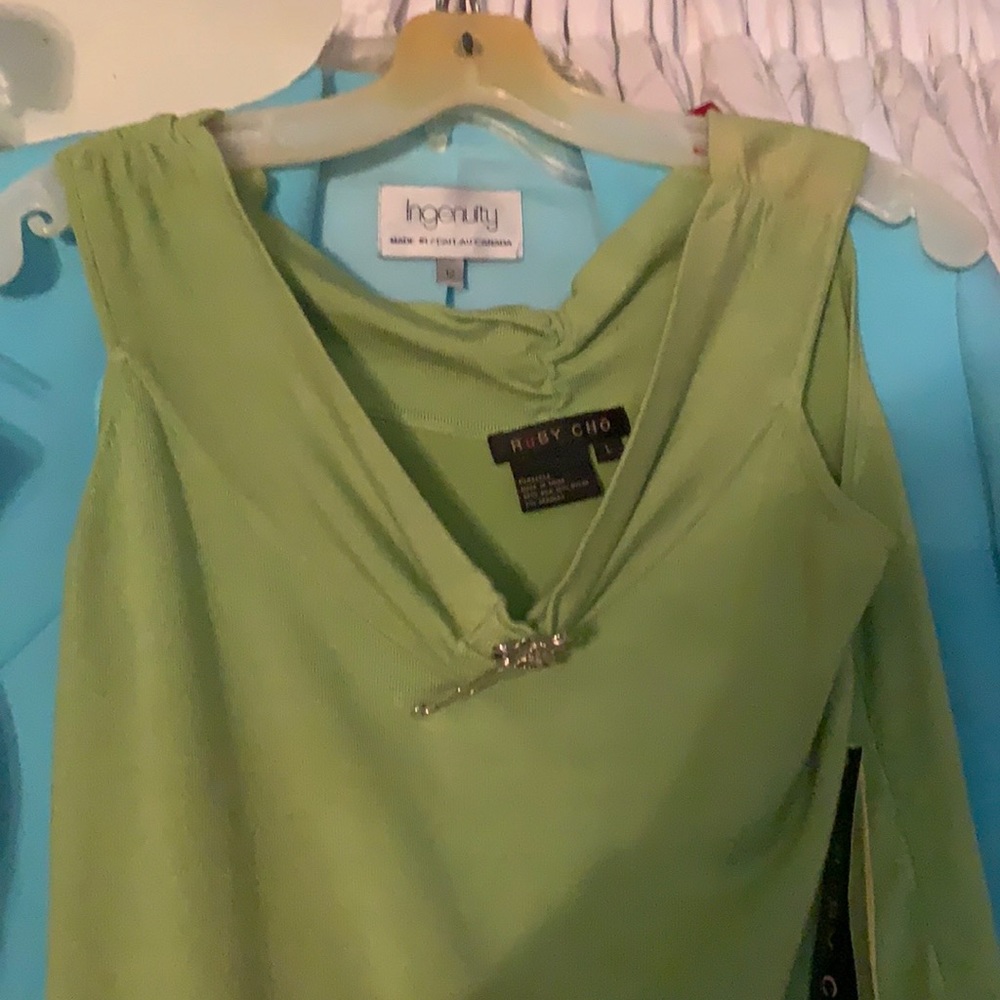Ruby Cho Lime Tank Blouse with Brooch
